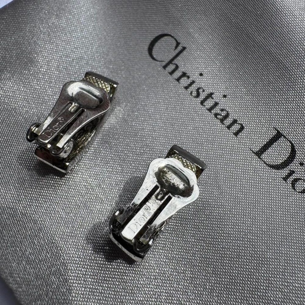 Vintage Christian Dior Silver Clip on Earrings Authentic Dior Pendant Spellout - Picture 4 of 5